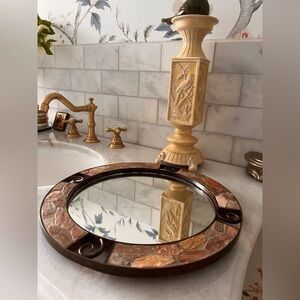 Stone and metal vanity tray round